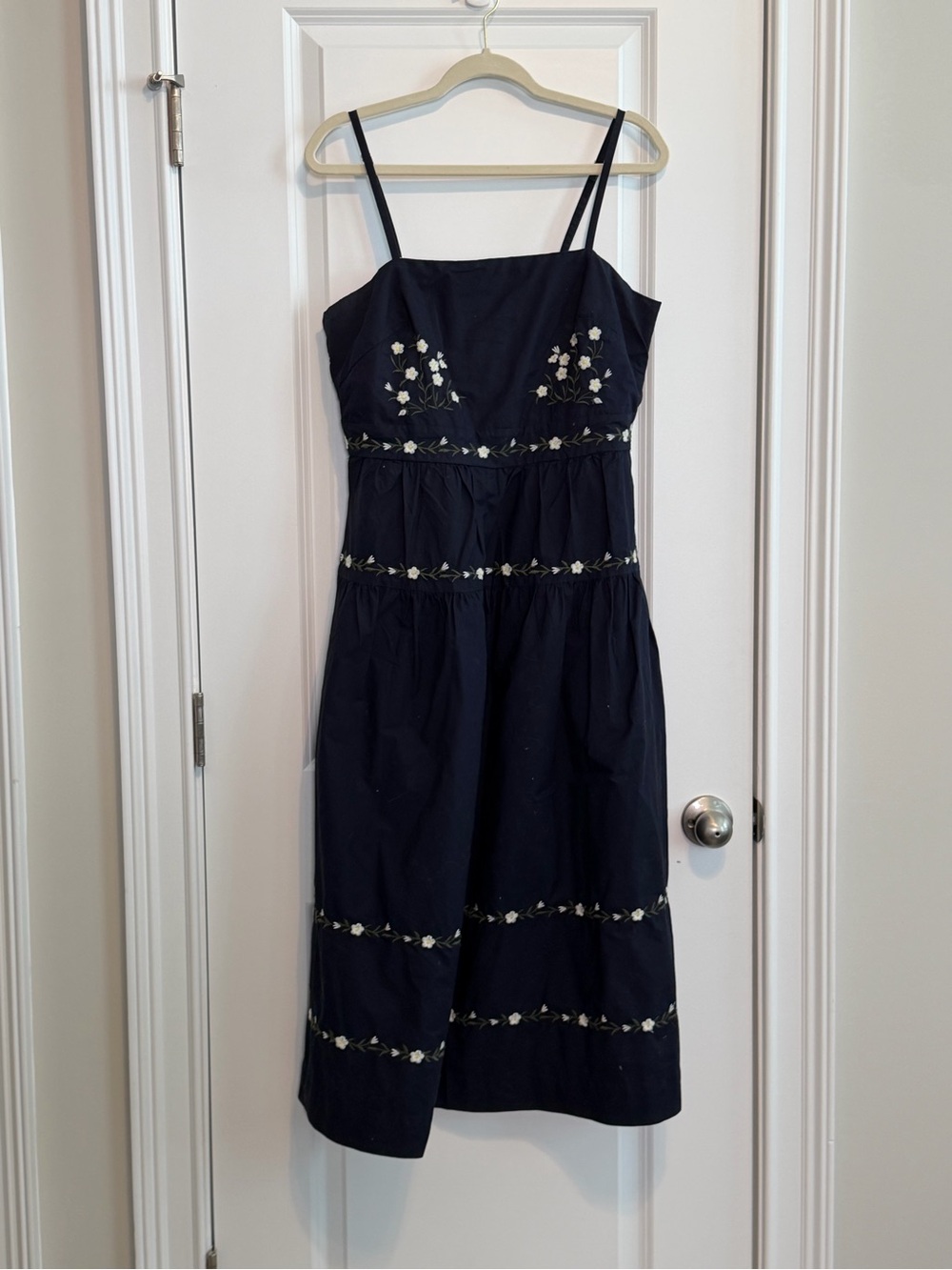 Women’s Navy Midi Dress with Floral Embroidery